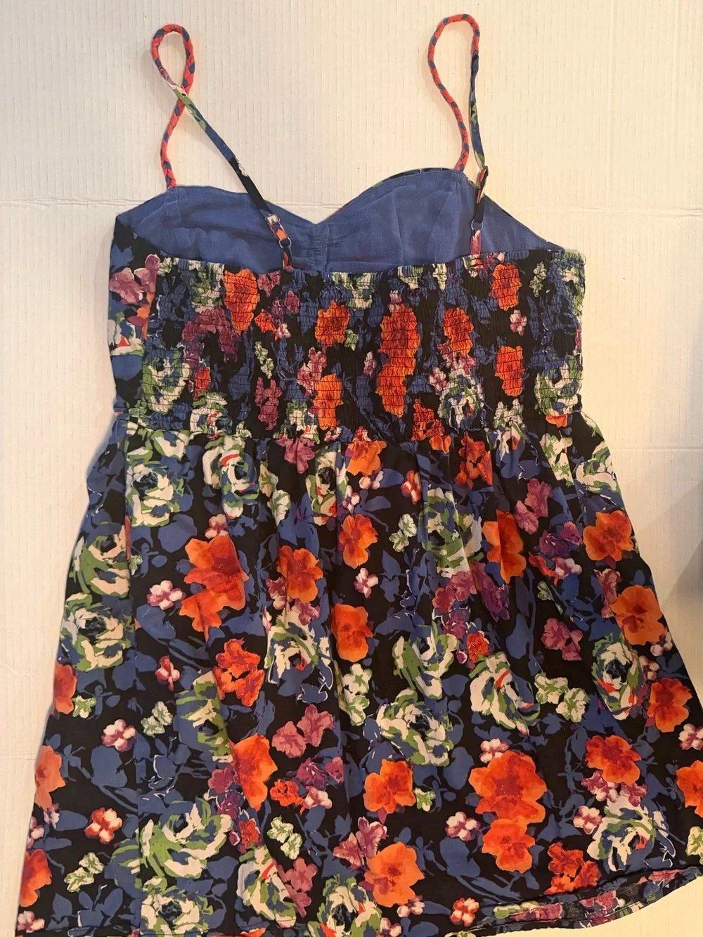 Xhilaration Navy Floral Mini Dress with Orange & Green Blooms
